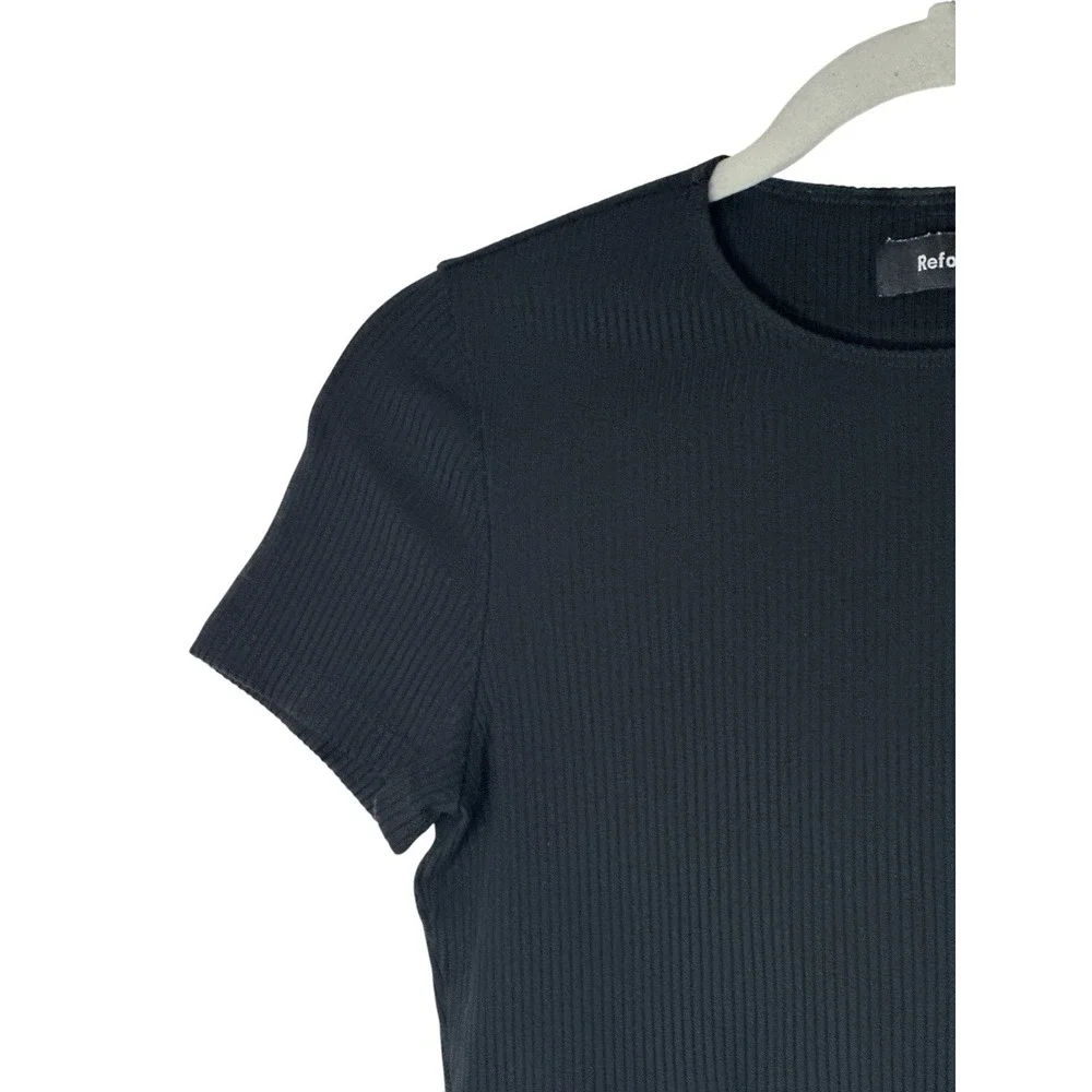 Reformation Top Women's Large Black Crop Stretch Basic Short‎ Sleeve Classic